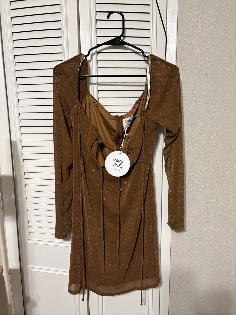 Princess Polly Brown Sparkle Long Sleeve Mini Dress